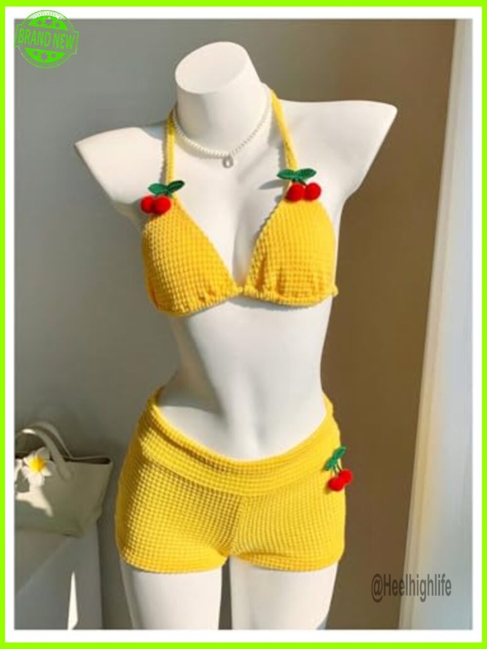 2 Piece Crochet Halter Triangle Top & Shorts Cover Up Set View 4